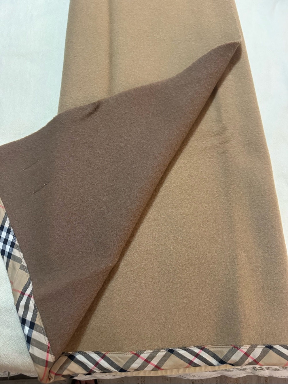 Rare Vintage Burberry’s Camel 100% Wool Blanket with Signature Nova Plaid Trim